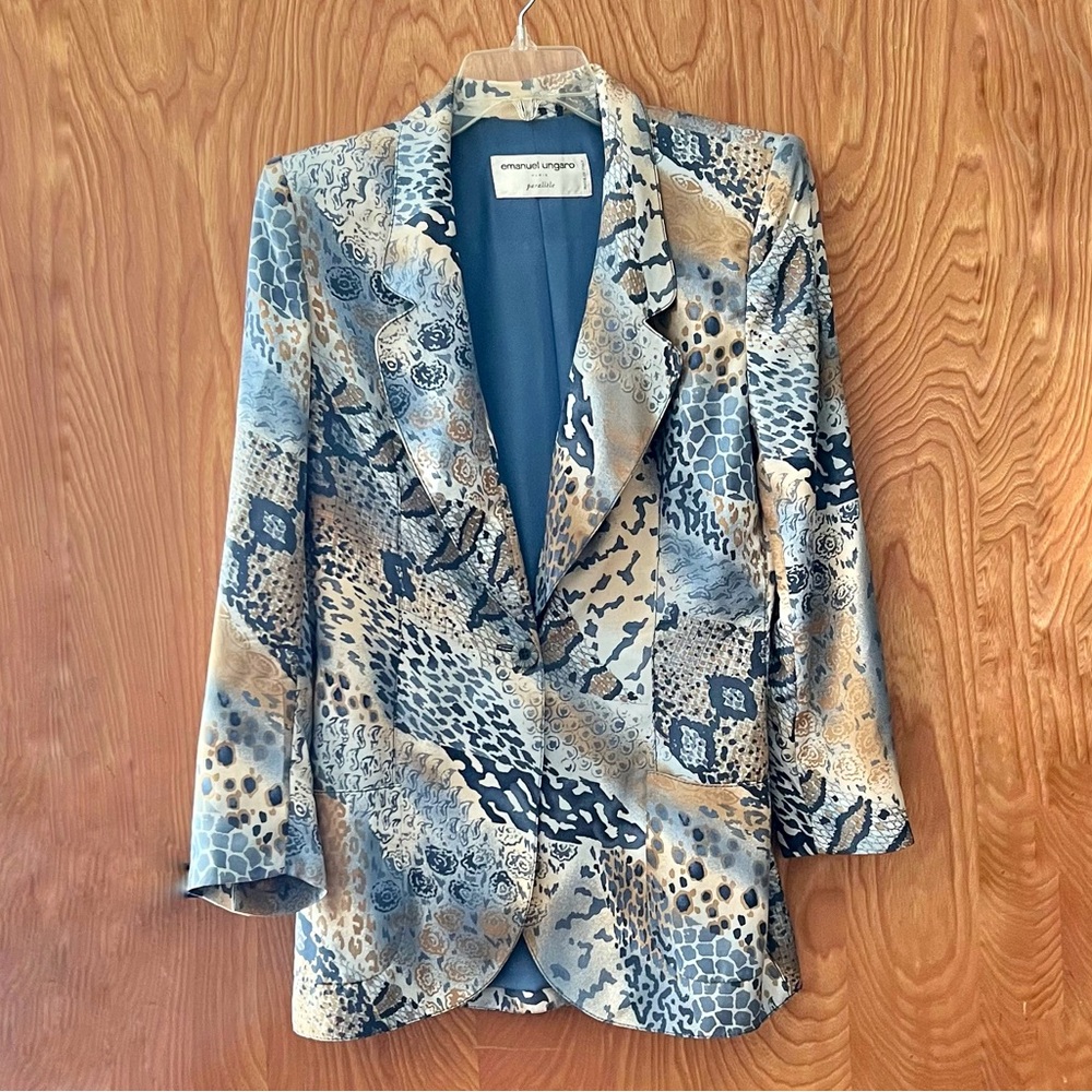 Emanuel Ungaro Parallele vintage silk blazer, mixed animal print, size small